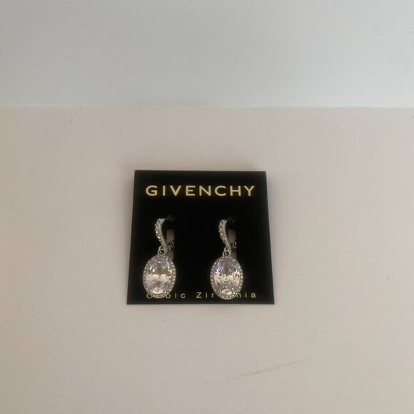 Givenchy Silver Tone Cubic Zirconia Oval Earrings Set NEW - Picture 4 of 6